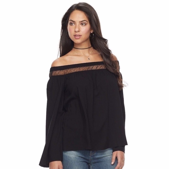 Rock & Republic Tops - ROCK & REPUBLIC Black Off-The-Shoulder Boho Bell sleeves Top | Size XS 0-2 NWT